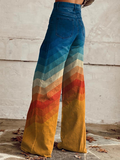 Callie | Women's Retro Chevron Print High Waisted Wide Leg Pants