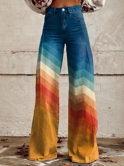 Callie | Women's Retro Chevron Print High Waisted Wide Leg Pants