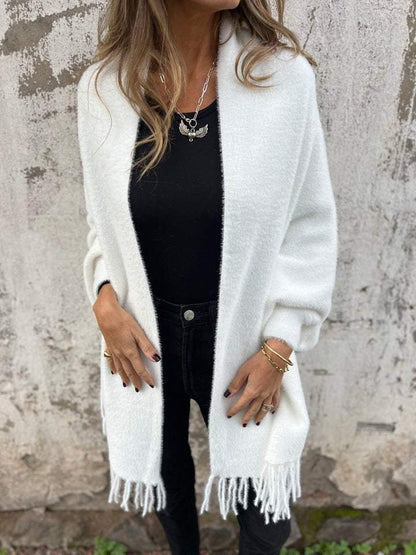 Aoibhe | Women's Knit Open Front Drape Cardigan with Fringe