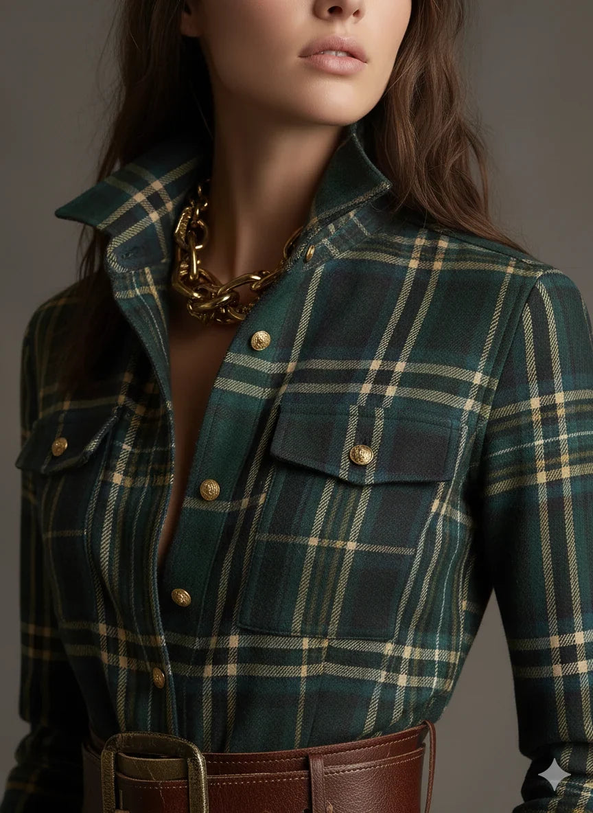 Margaret | Women's Plaid Maxi Shirt Dress with Belt and Pockets
