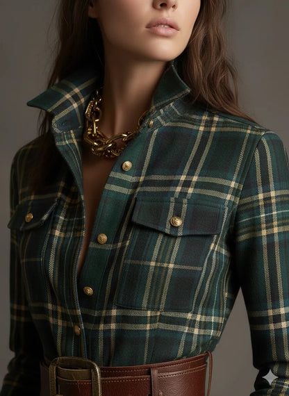 Margaret | Women's Plaid Maxi Shirt Dress with Belt and Pockets