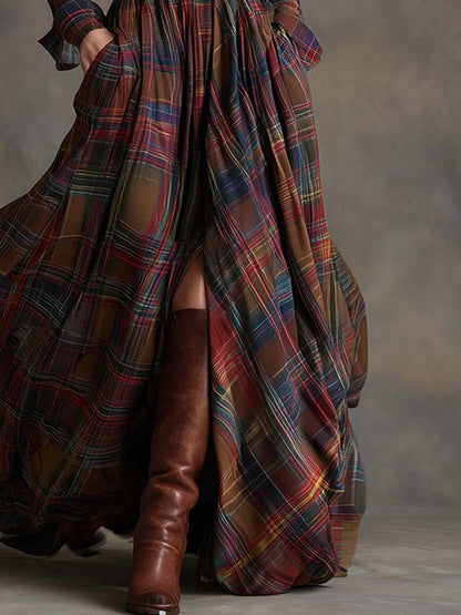 Margaret | Women's Plaid Maxi Shirt Dress with Belt and Pockets