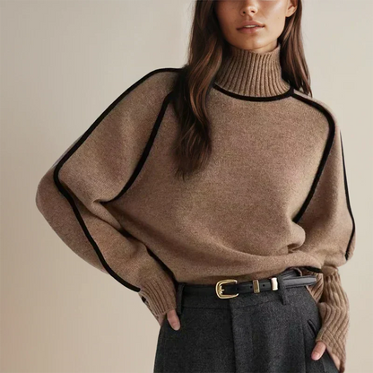 Faylin | Women's Knit Turtleneck Sweater with Contrast Piping