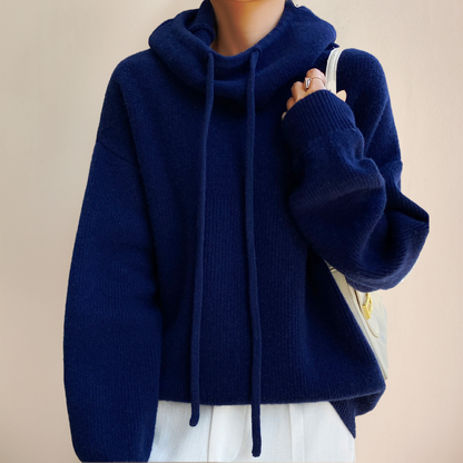 Liora | Women's Knit Oversized Drawstring Pullover Hoodie Sweater