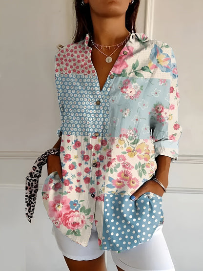 Melodie | Women's Floral Print Button Up Longline Shirt