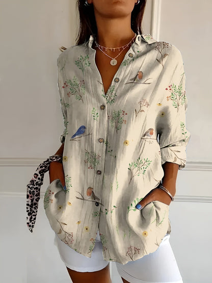 Melodie | Women's Floral Print Button Up Longline Shirt
