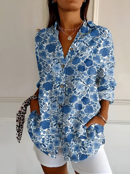 Melodie | Women's Floral Print Button Up Longline Shirt