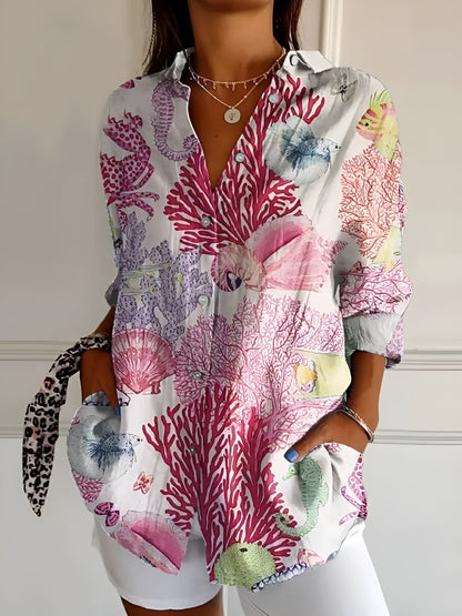 Melodie | Women's Floral Print Button Up Longline Shirt