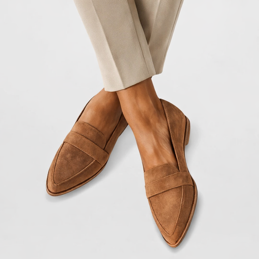 Women's Suede Effect Penny Loafers with Pointed Toe